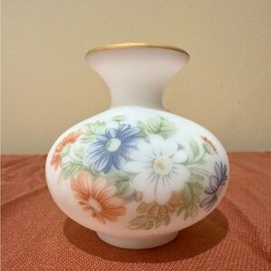 Vintage Fenton Hand-painted Floral Satin Glass Mini Vase